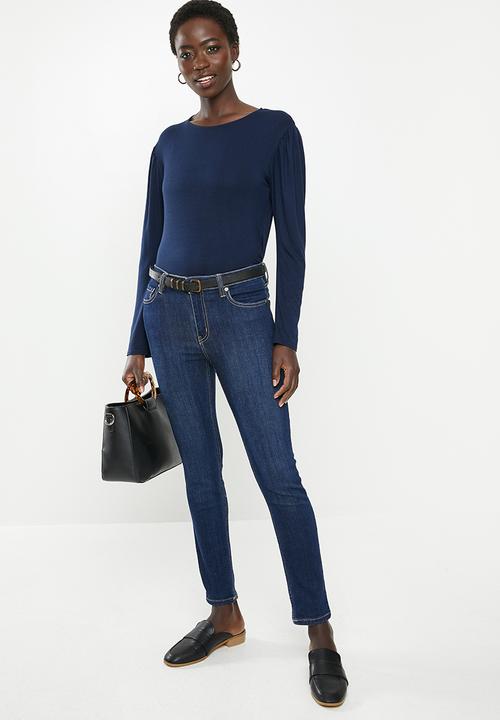 edit - Gauged sleeve knit top - navy 
