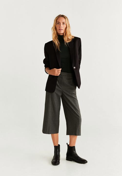 MANGO - Cropped wide leg trousers - grey