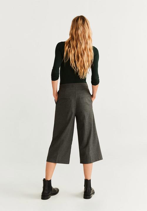 MANGO - Cropped wide leg trousers - grey