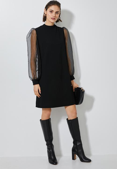 Superbalist - Puff sleeve shift dress - black