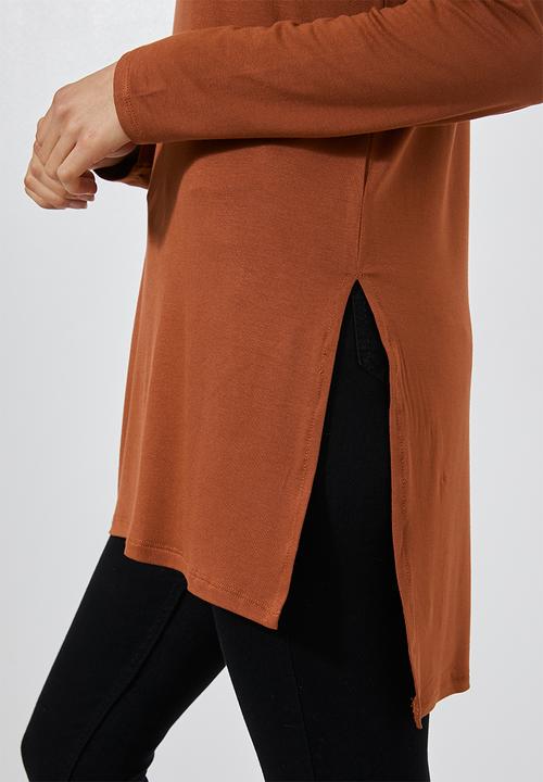 Superbalist - Longline viscose tee - tobacco