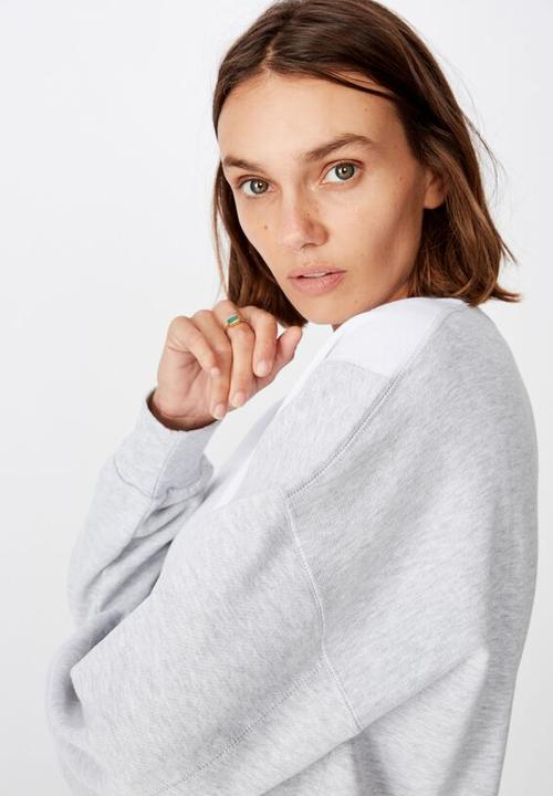 Cotton On - Blocked fleece crew top - grey & white 
