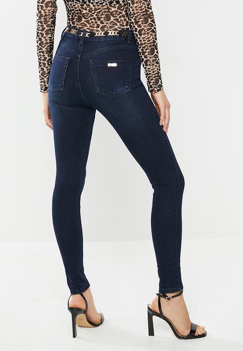 SISSY BOY - Ryder skinny jeans with animal print belt - dark blue