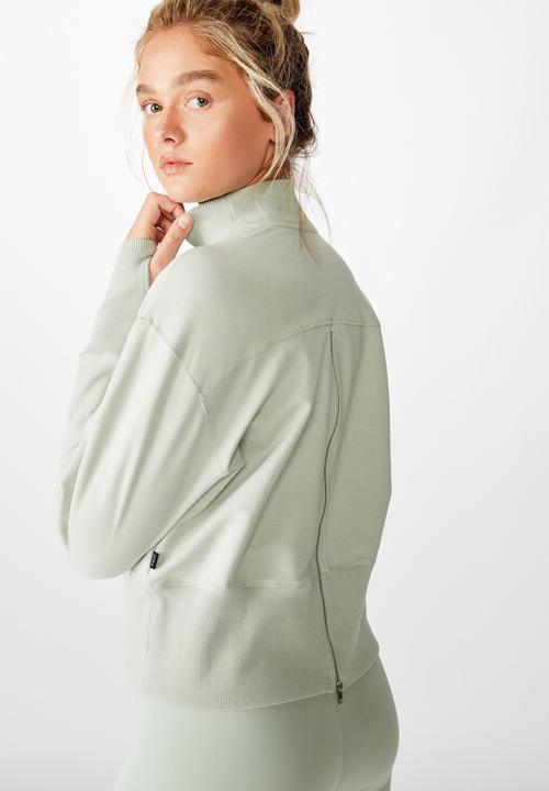 Cotton On - Zip back fleece crew - aloe washed