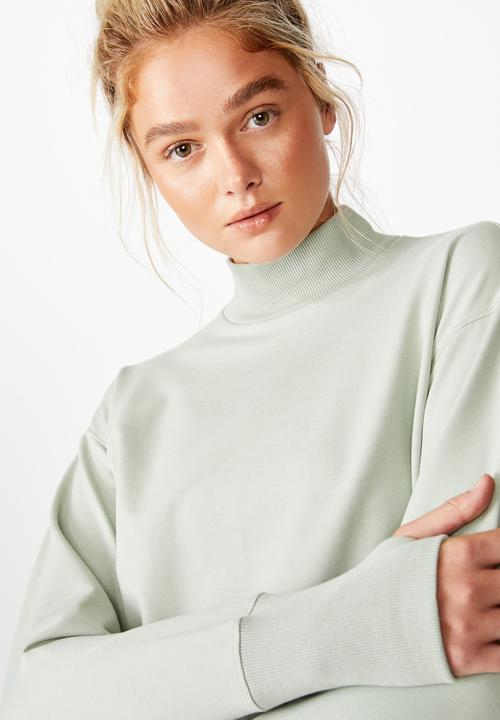 Cotton On - Zip back fleece crew - aloe washed