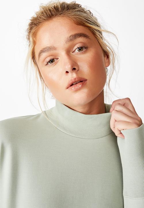 Cotton On - Zip back fleece crew - aloe washed