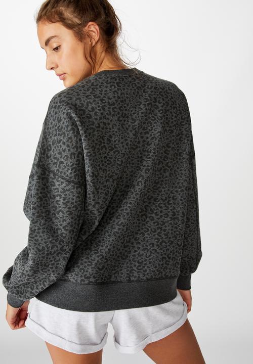 Cotton On - Blocked fleece crew top - black leopard splice
