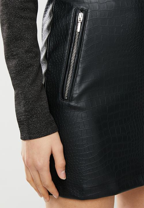 Blake -  Pu mini skirt with zip detail-black