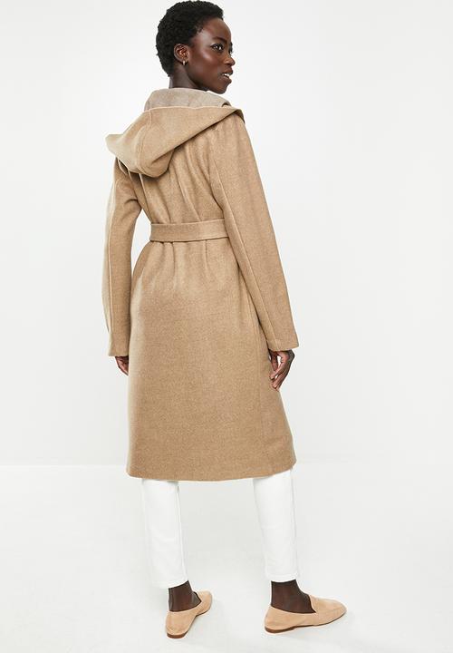edit - Hooded collar melton coat - brown