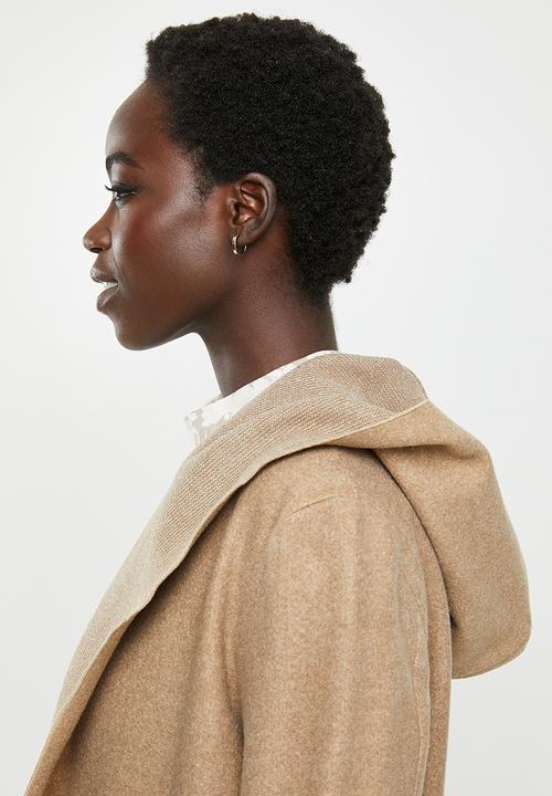 edit - Hooded collar melton coat - brown