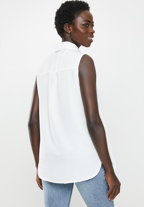 edit - Sleeveless button down blouse - white