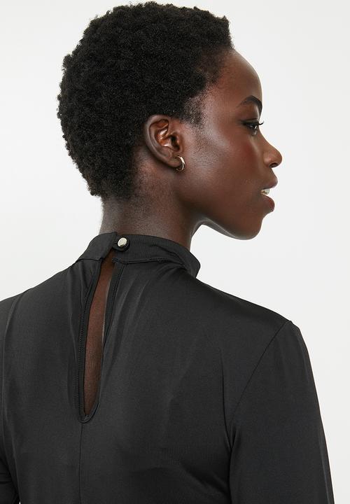 edit - Long balloon sleeve fit & flare dress - black