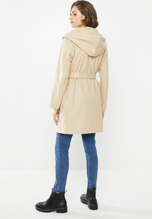 Blake - Hooded melton coat - oatmeal