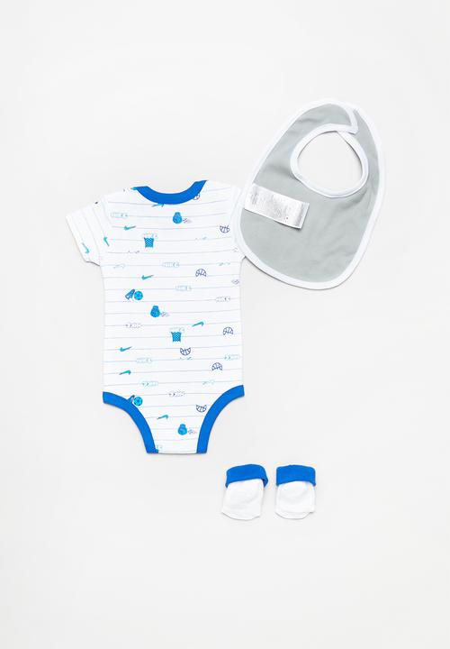 Nike - Multicolor swoosh bib/bodysuit/bootie 3pack - white & blue