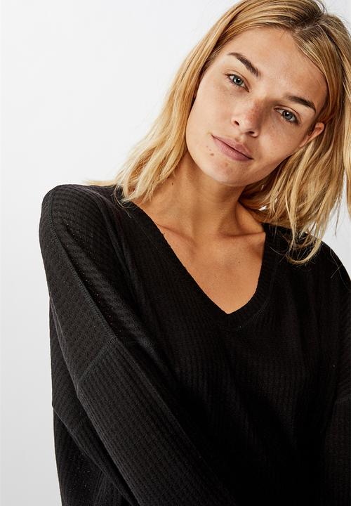 Cotton On - Soft waffle sleep top - black