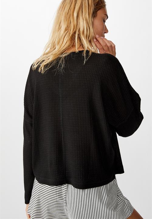 Cotton On - Soft waffle sleep top - black
