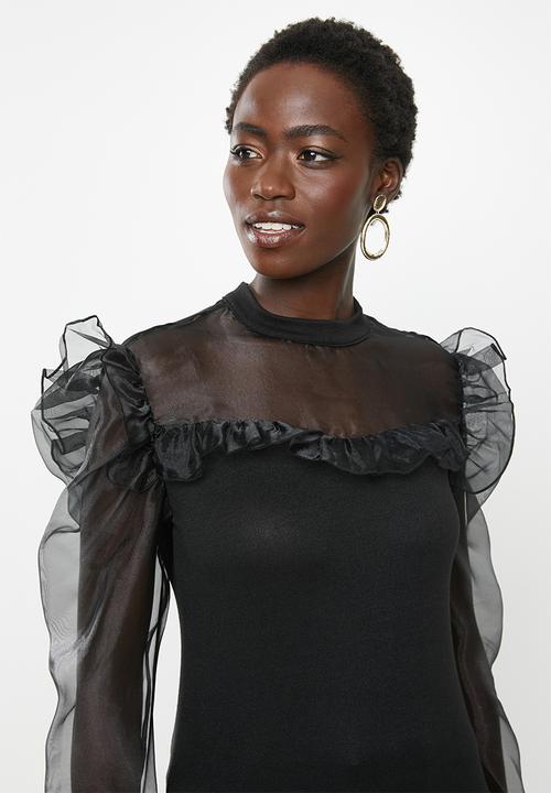 MILLA - Knit organza top - black
