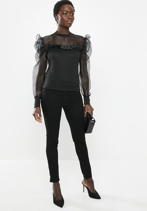 MILLA - Knit organza top - black