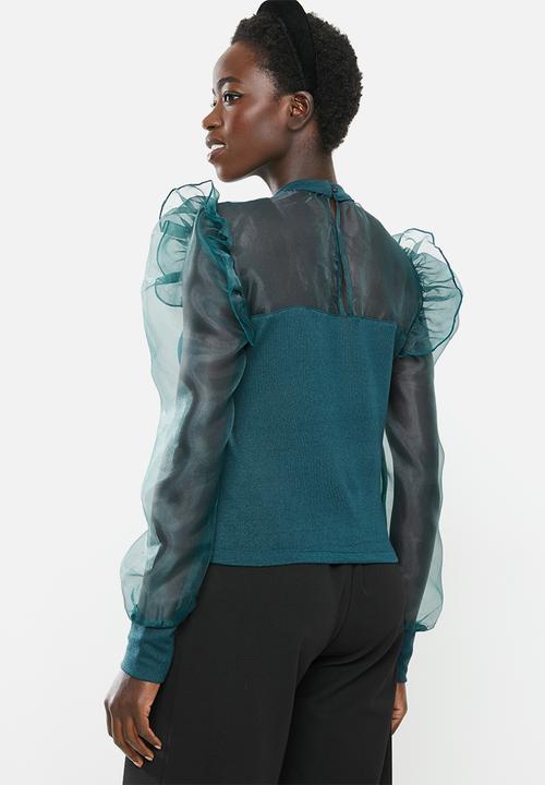 MILLA - Knit organza top - green