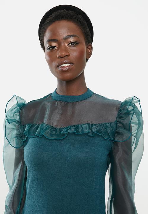 MILLA - Knit organza top - green