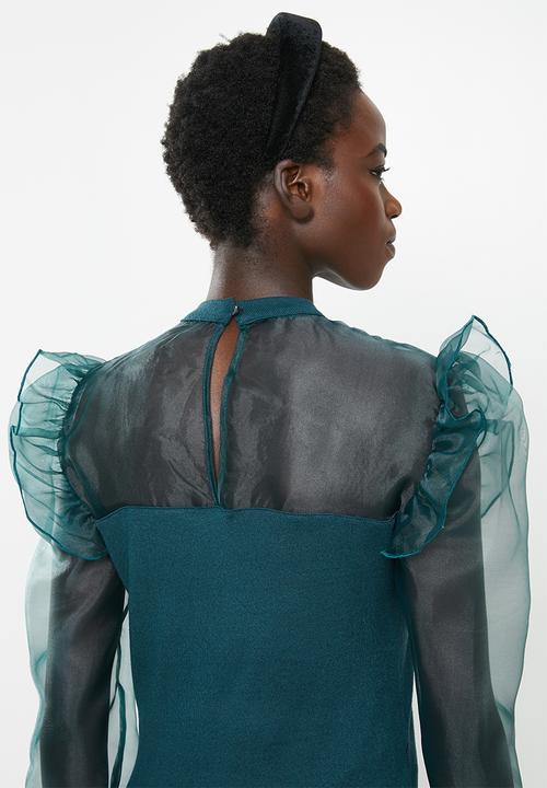 MILLA - Knit organza top - green