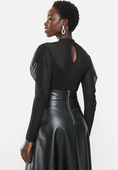 MILLA - Lace turtle bodysuit - black