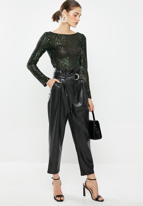 VELVET - Sequin cowl top - green