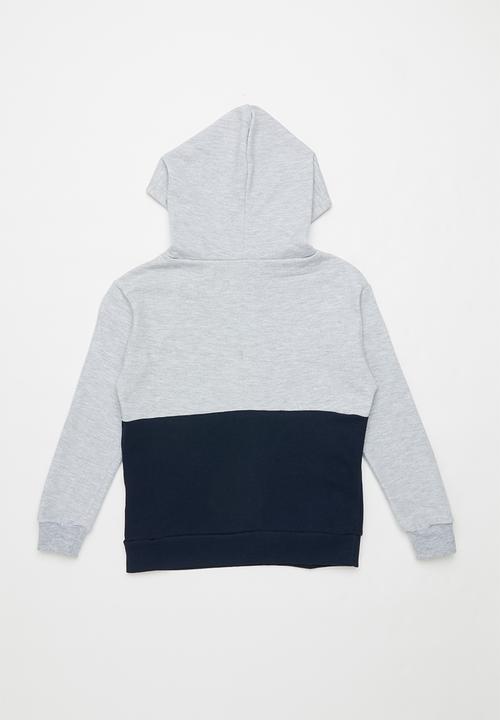 Rebel Republic - Colour block raglan hoodie - navy & grey 