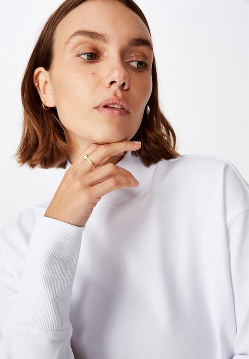 Cotton On - Zip back fleece crew - white