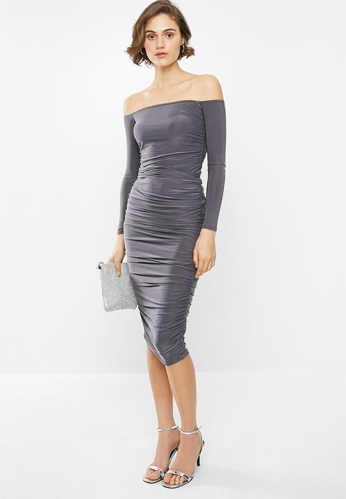 Missguided - Bardot ruched bodycon midaxi dress - grey 