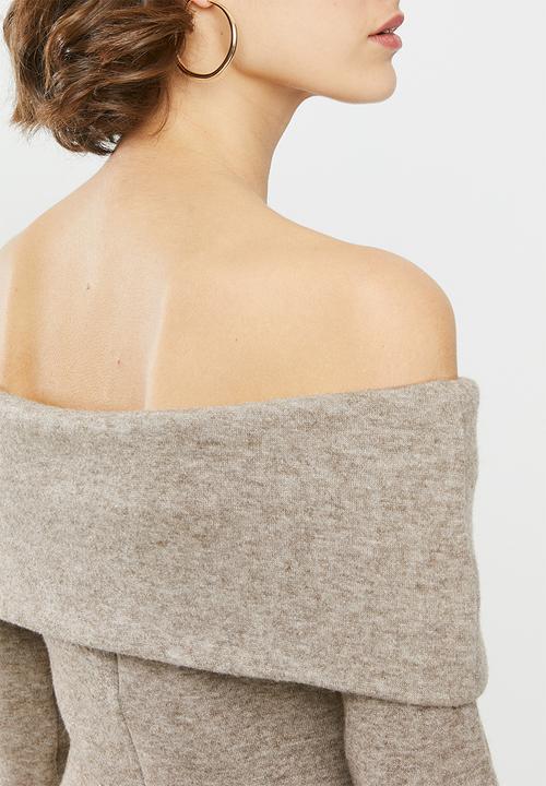 VELVET - Bardot knit dress - oat melange