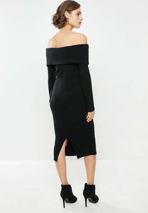 VELVET - Bardot knit dress - black