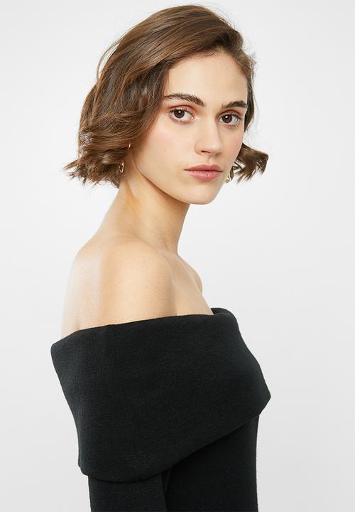 VELVET - Bardot knit dress - black