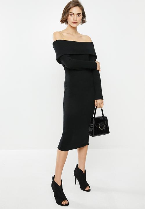 VELVET - Bardot knit dress - black