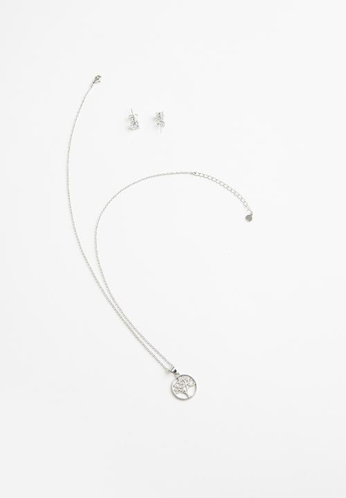 Keren Bella - Tree of life necklace and stud set - silver