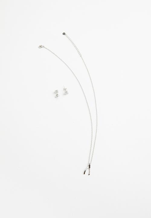 Keren Bella - Wishbone necklace and stud set - silver