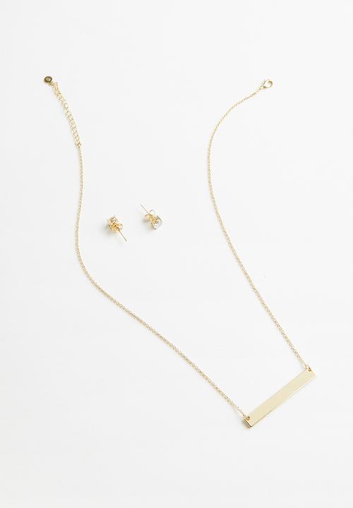 Keren Bella - Bar necklace and stud set - gold