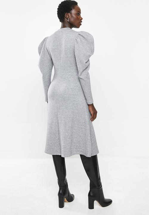 MILLA - Puff sleeve knit dress - grey