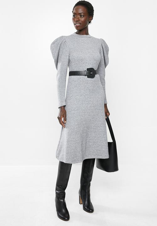 MILLA - Puff sleeve knit dress - grey