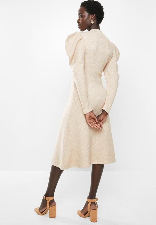 MILLA - Puff sleeve knit dress - beige