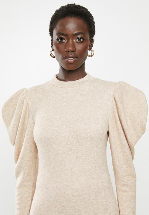 MILLA - Puff sleeve knit dress - beige