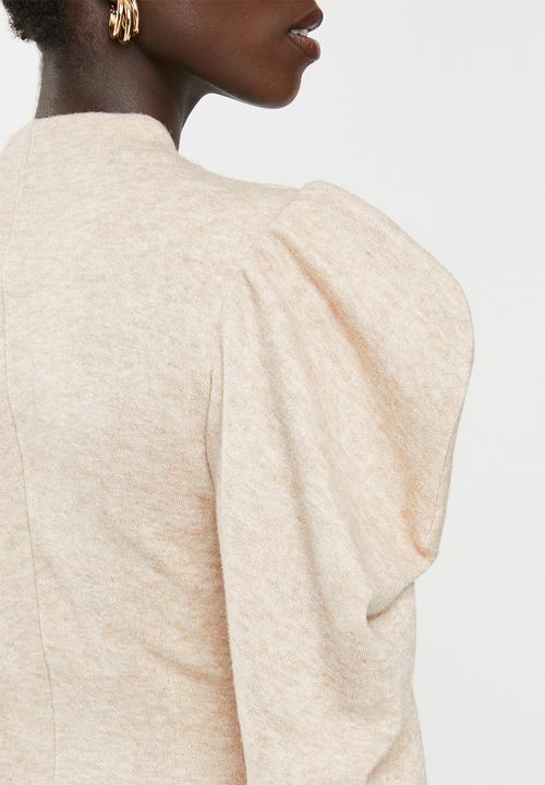 MILLA - Puff sleeve knit dress - beige