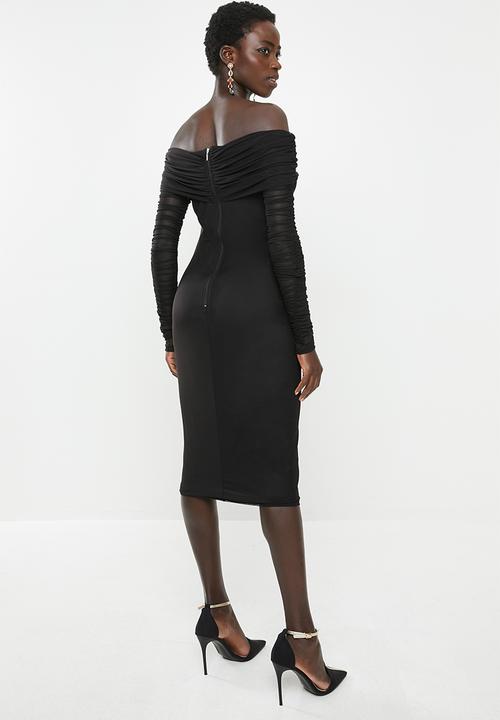 MILLA - Mesh bardot dress - black