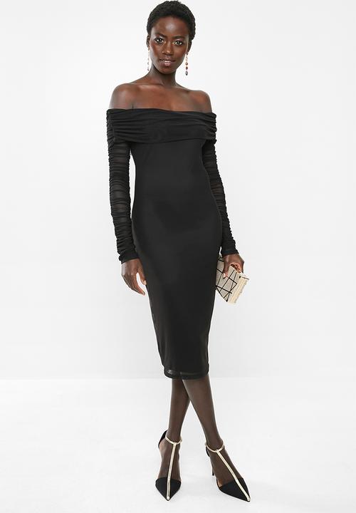MILLA - Mesh bardot dress - black