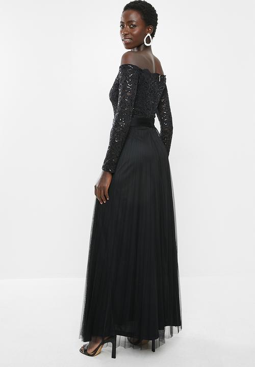 MILLA - Lace bardot maxi dress-black