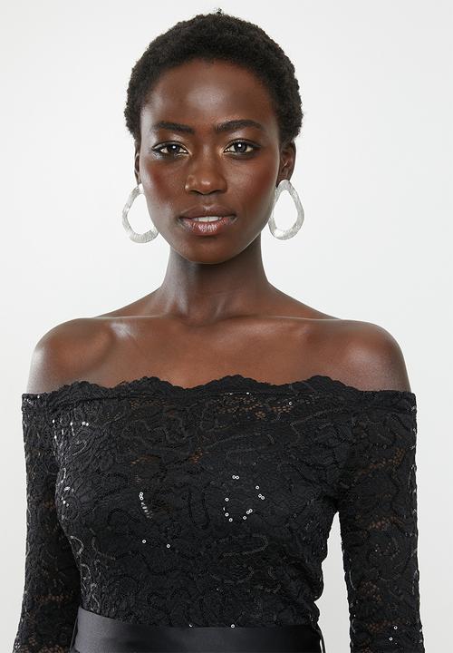 MILLA - Lace bardot maxi dress-black