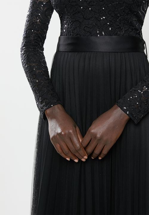 MILLA - Lace bardot maxi dress-black
