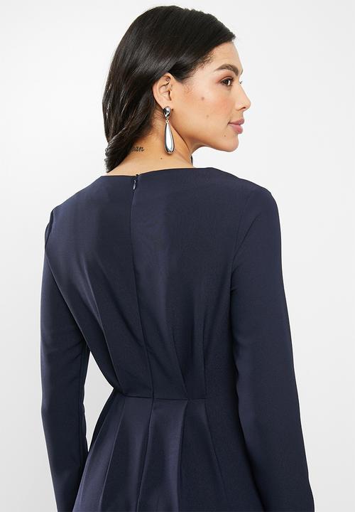 edit - Long sleeve crepe pleat front suit dress - navy