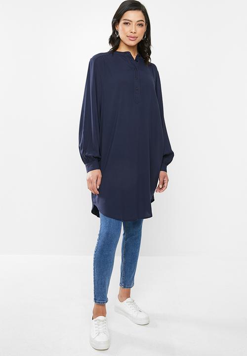 edit - Mandarin viscose tunic - navy