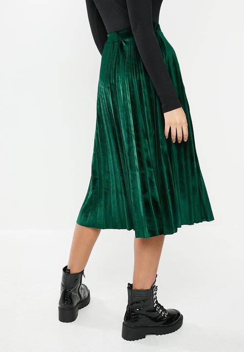 Blake - Velour midi pleated skirt - green